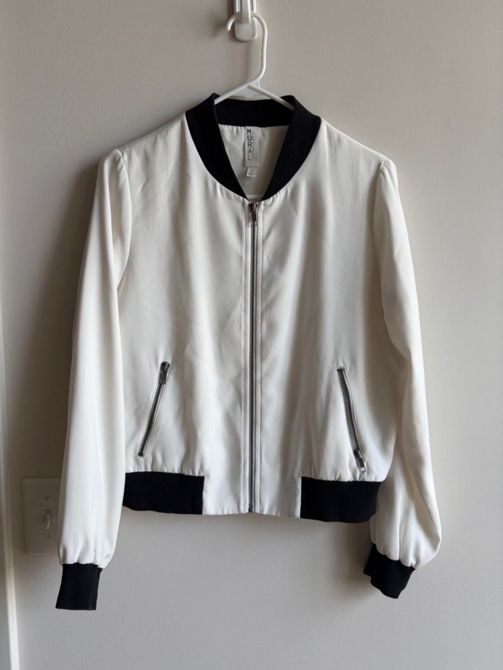 Mural White Bomber Jacket with Black Trim